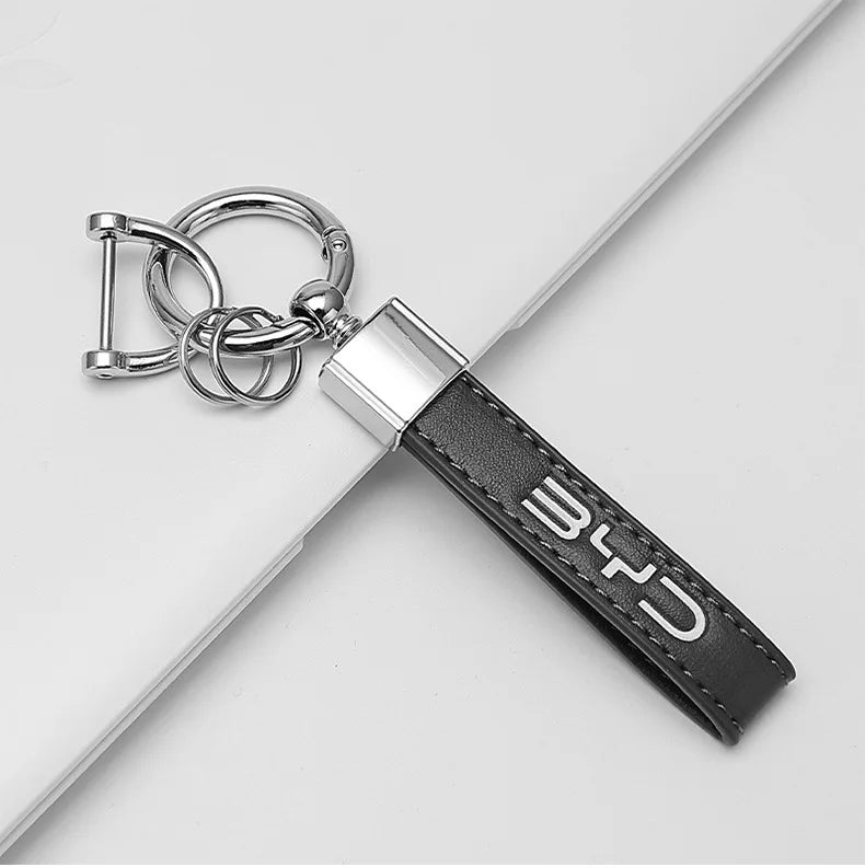 New Men Women Luxury Suede Leather Keychain Logo BYD Keyrings For BYD Tang Han DM Atto 3 Seal Dolphin Car Keychain Accessories