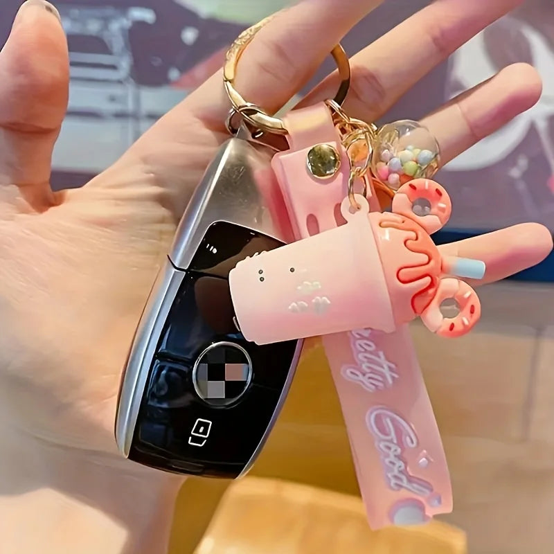 1pc Cartoon Ice Cream PVC Keychains, Adorable Charms for Bags and Car Key Accessories,  A  Charming Keychain Decoration