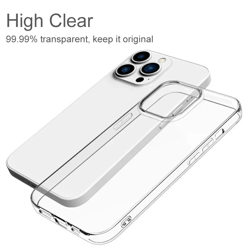 Soft Silicone Clear Phone Case For iPhone 16 15 14 13 12 11 Pro Max 16 15 14 Plus X XR XS Max 7 8 Plus High transparency cover