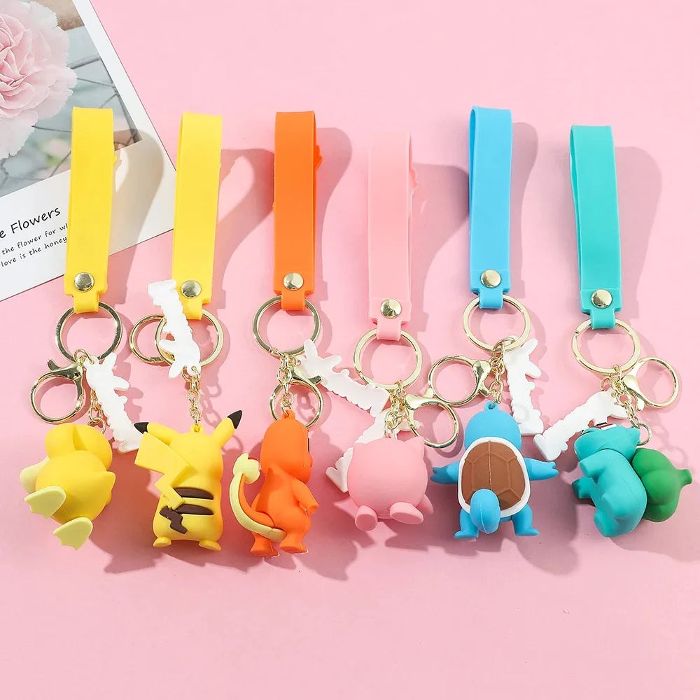 New Pokemon Pikachu Keychain Anime* Cartoon Key Chain Charmander Psyduck* Fashion Keyring Pendant Accessories Toys Kids Gifts*