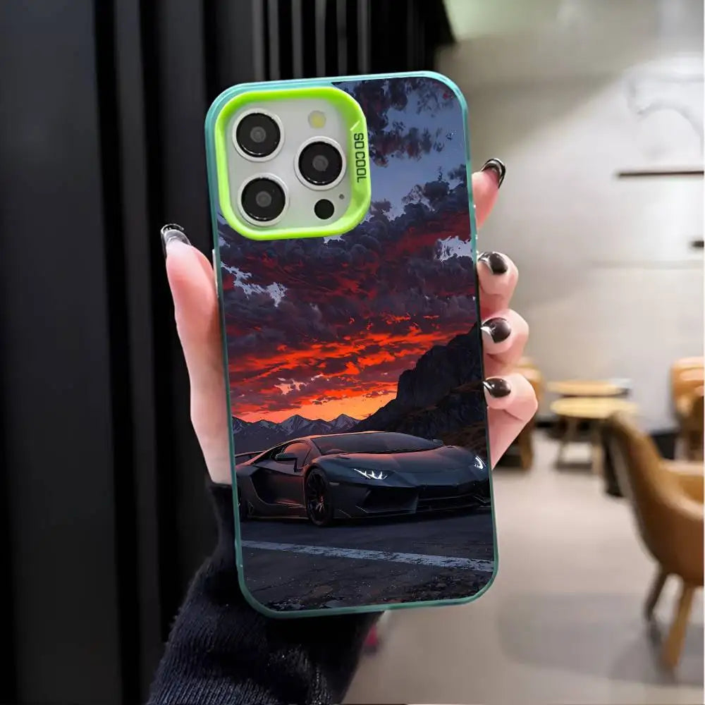 1PC Artistic Luxury Cars Phone Case For IPhone 17 17Air 16 15 14 13 12 11 Pro Max Plus Colorful Silver