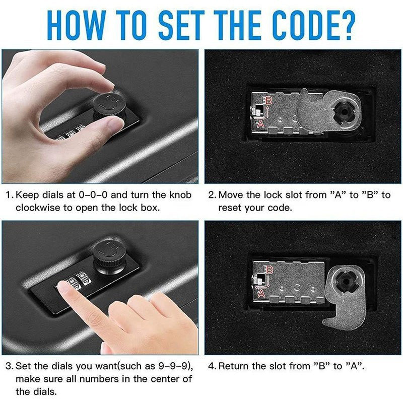 1pc Durable Iron Portable Security Case Lock Box with Combination Lock, Password-Protected Safe for Car, Home, Jewelry, and Cash Storage - Black