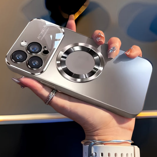 Luxury Matte Magnetic Wireless Charging Phone Case for Iphone 15 14 13 12 11 Pro Max 15 Pro Case with Glass Lens Protector Soft Bumper Shockproof Cover