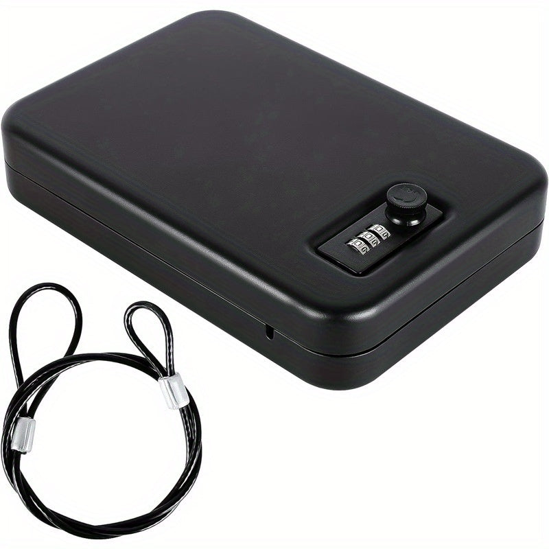 1pc Durable Iron Portable Security Case Lock Box with Combination Lock, Password-Protected Safe for Car, Home, Jewelry, and Cash Storage - Black